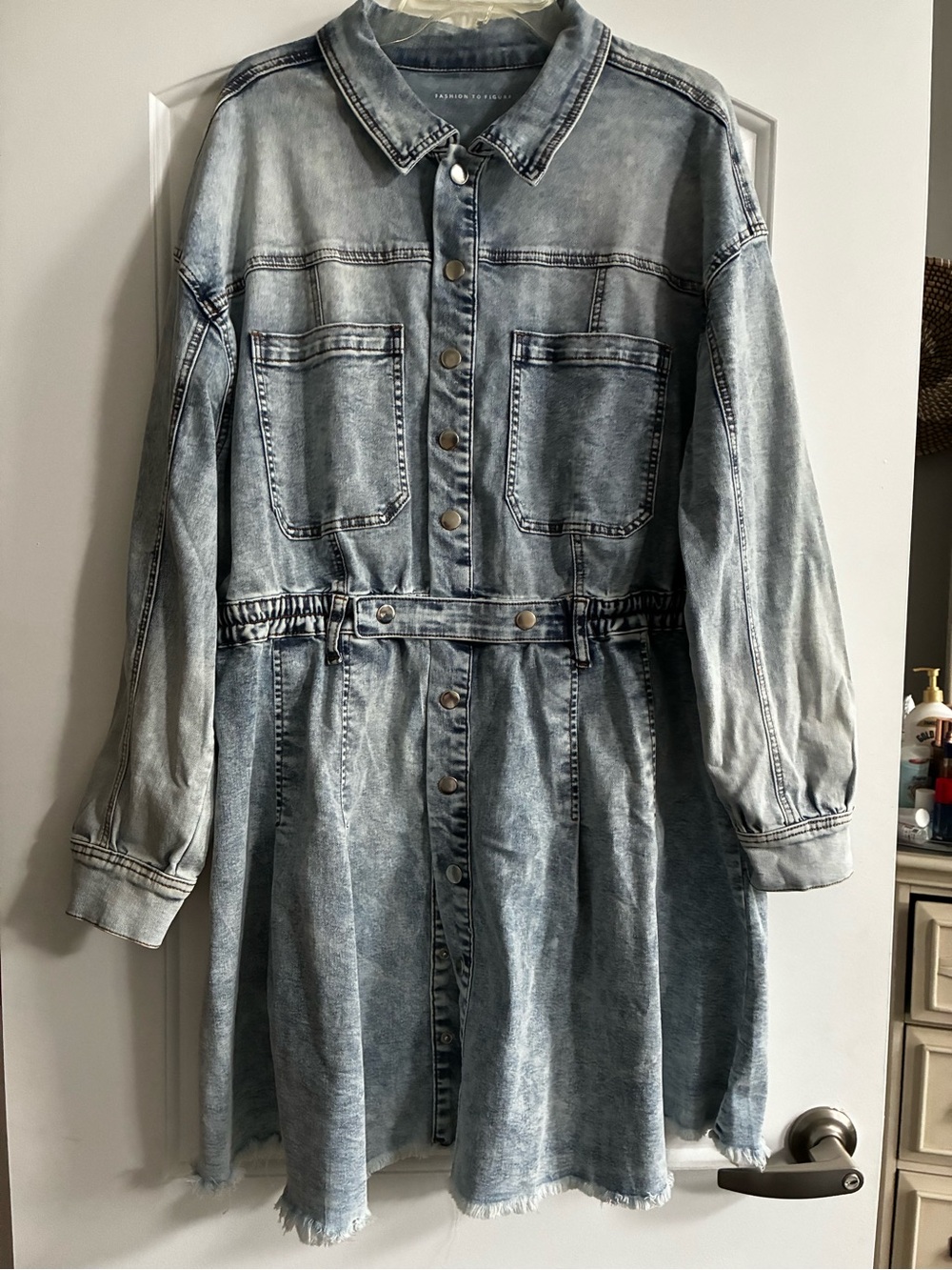 Fashion to Figure Washed Denim Shirt Dress - Light Blue